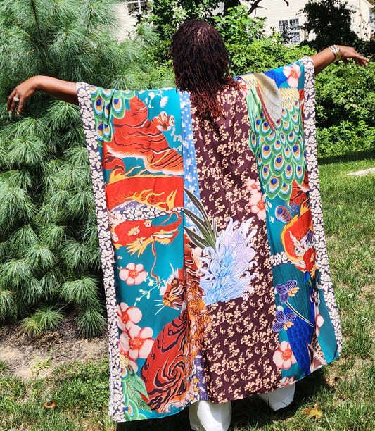 Bohemian Peacock Dragon Kimono w/ Sash