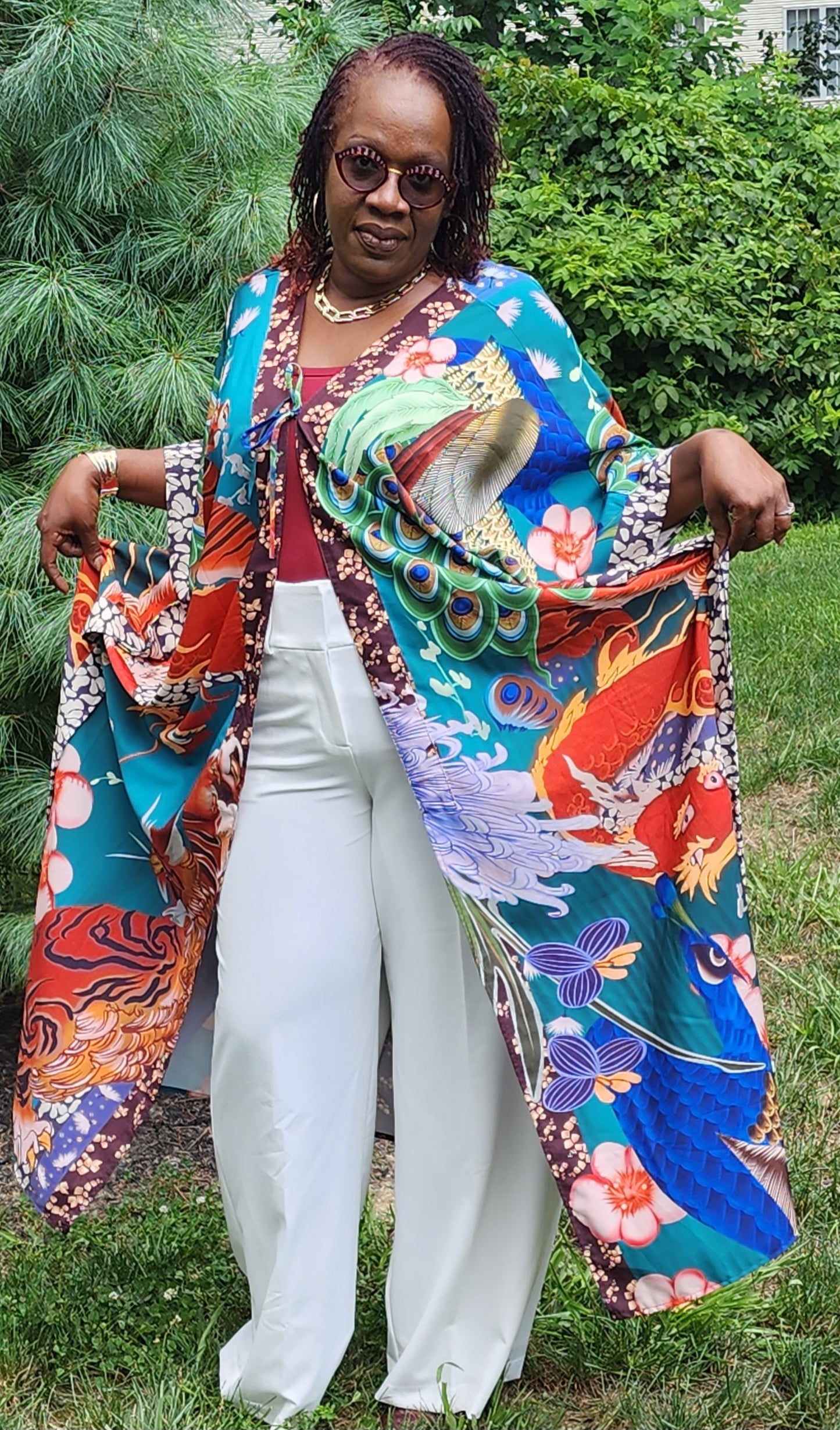 Bohemian Peacock Dragon Kimono w/ Sash