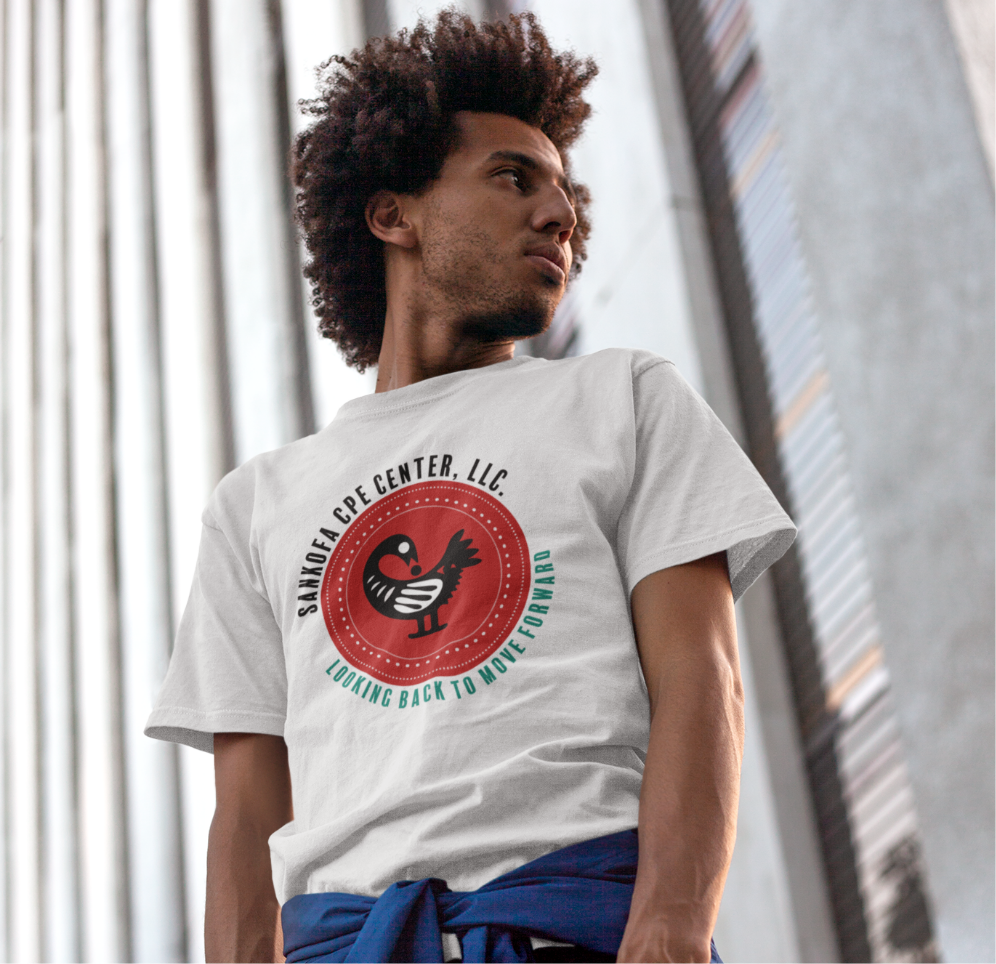 Sankofa CPE Center T-Shirt โ "Looking Back to Move Forward"