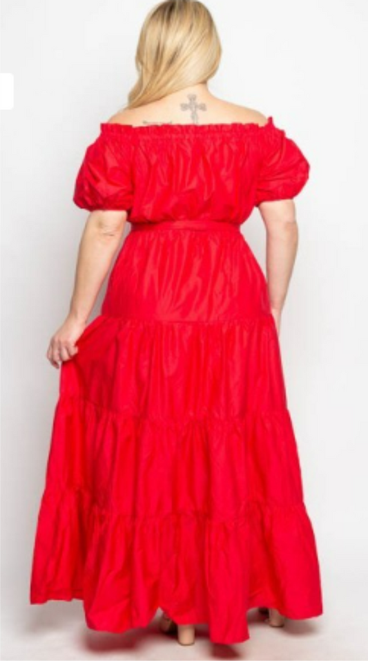 Solid Red Poplin Maxi Dress