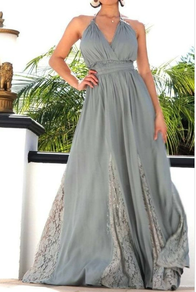Halter Neck Maxi Dress With Lace