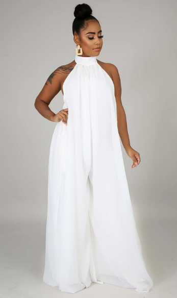 Casual Halter Neck Jumpsuit Sleeveless Wide Leg Long Pants Romper Backless