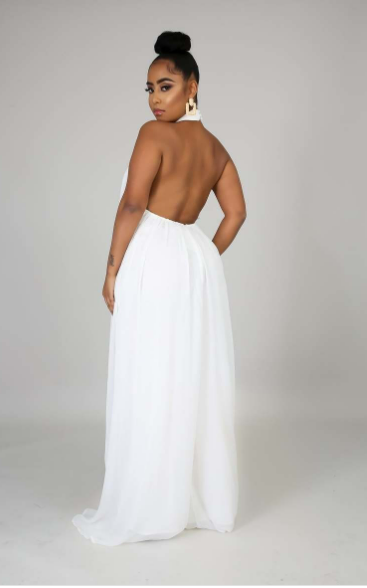 Casual Halter Neck Jumpsuit Sleeveless Wide Leg Long Pants Romper Backless