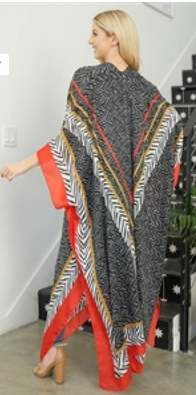 Wavy Print Boho Open Front Long Kimono