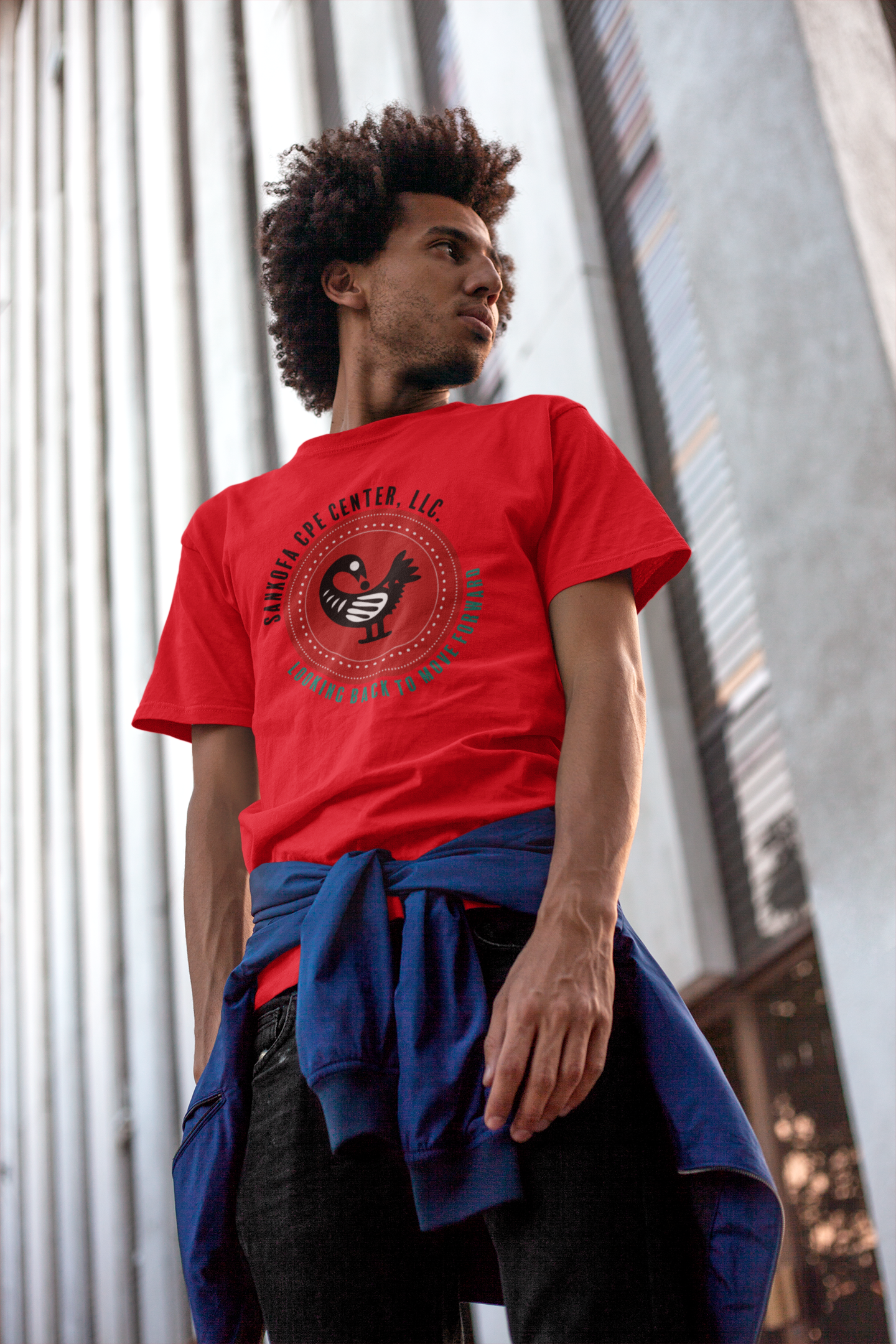 Sankofa CPE Center T-Shirt โ "Looking Back to Move Forward"