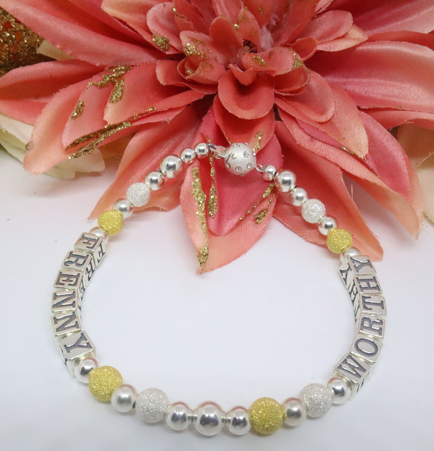 Sterling Silver Affirmation Bracelet (.925 Sterling Silver and Gold over Sterling Silver Beads)