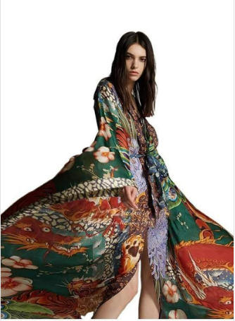 Bohemian Peacock Dragon Kimono w/ Sash