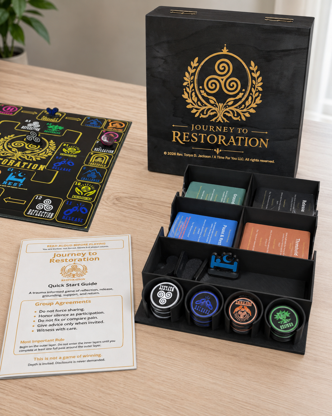 Journey to Restoration -  A trauma informed game of reflection, release, grounding, support, and return.