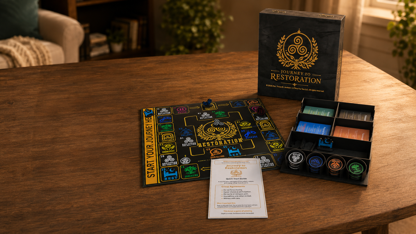 Journey to Restoration -  A trauma informed game of reflection, release, grounding, support, and return.