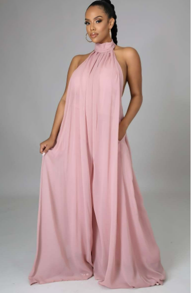 Casual Halter Neck Jumpsuit Sleeveless Wide Leg Long Pants Romper Backless
