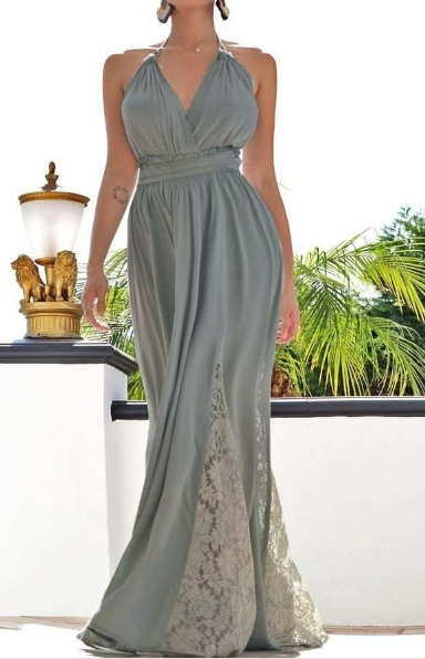 Halter Neck Maxi Dress With Lace