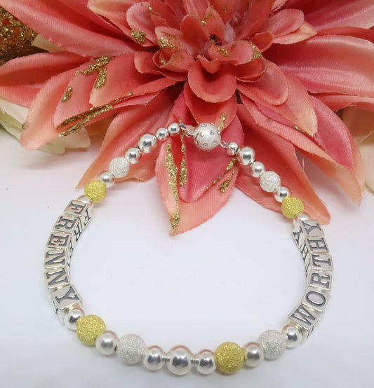 Sterling Silver Affirmation Bracelet (.925 Sterling Silver and Gold over Sterling Silver Beads)